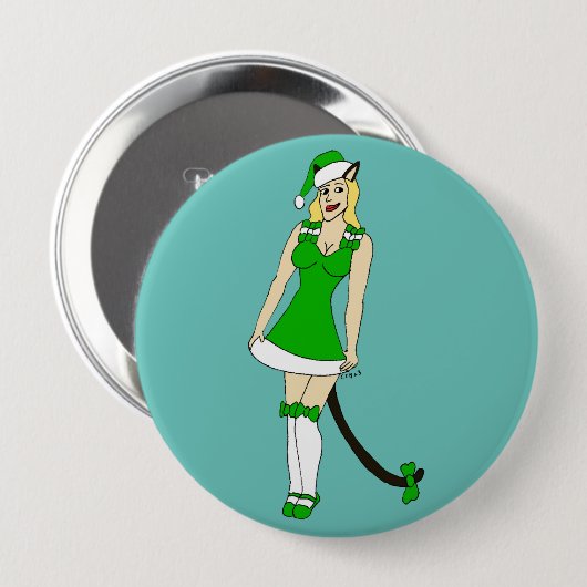 Grüne Weihnachtsfrau Button (Vorne & Hinten)