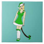 Grüne Weihnachtsfrau Fliese (Vorderseite)