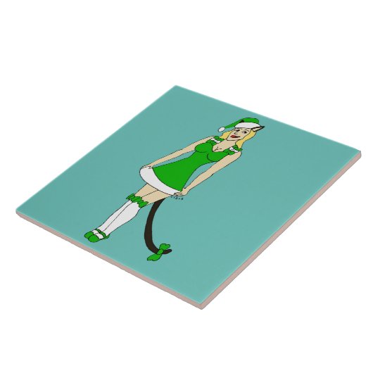Grüne Weihnachtsfrau Fliese (Seite)