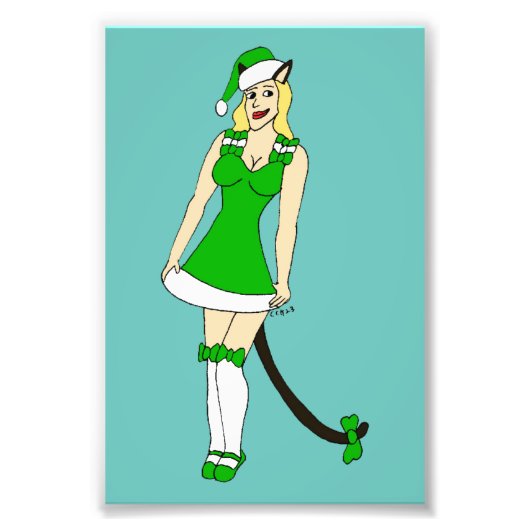 Grüne Weihnachtsfrau Fotodruck (Vorne)
