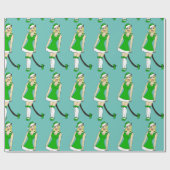 Grüne Weihnachtsfrau Geschenkpapier (Flach)