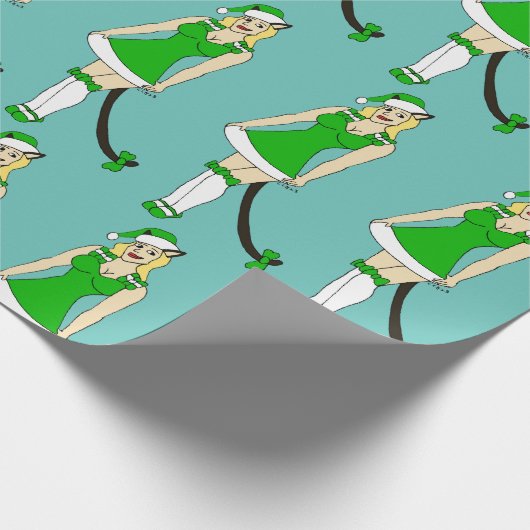 Grüne Weihnachtsfrau Geschenkpapier (Ecke)