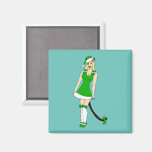 Grüne Weihnachtsfrau Magnet (Vorderseite/Rückseite)