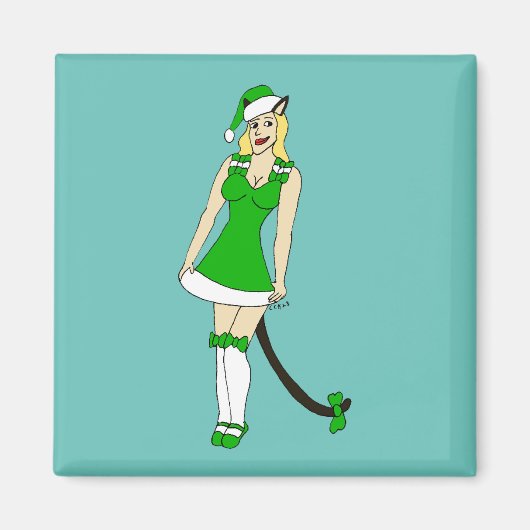 Grüne Weihnachtsfrau Magnet (Vorne)