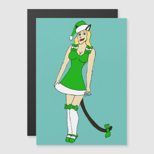 Grüne Weihnachtsfrau Magnetkarte