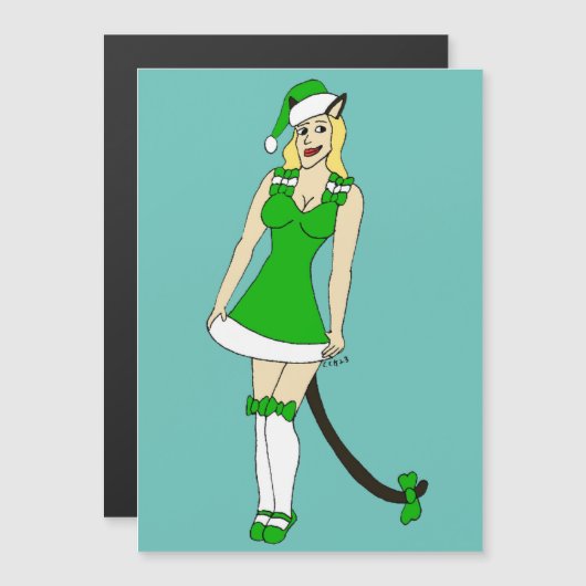 Grüne Weihnachtsfrau Magnetkarte (Vorne/Hinten)