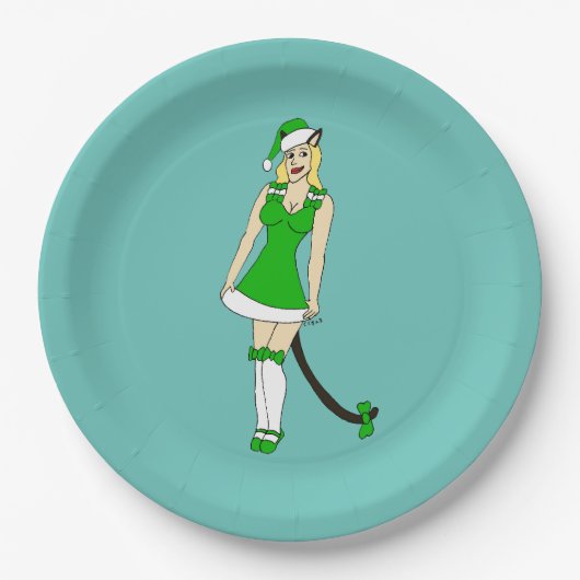 Grüne Weihnachtsfrau Pappteller (Vorderseite)