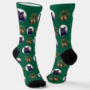 Grüne Weihnachtsglocken und Foto für Katzen Socken