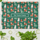 Grüne Weihnachtshunde Personalisiert Geschirrtuch (Gefaltet)