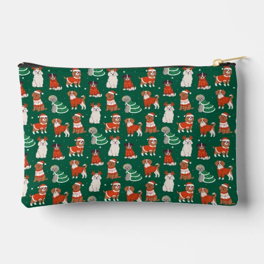 Grüne Weihnachtshunde Personalisiert Girl Cosmetic Zubehörtasche (Rückseite)