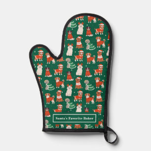 Grüne Weihnachtshunde Personalisiert Ofenhandschuh