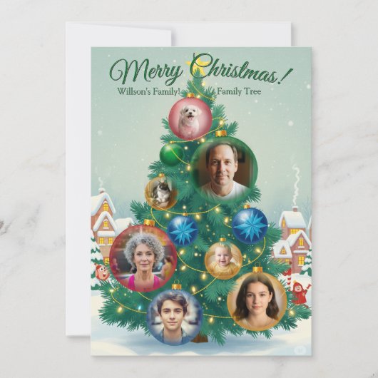Grüne Weihnachtskarte mit Baumschmuck Feiertagskarte (Vorderseite)