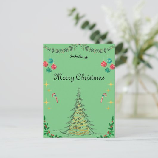 Grüne Weihnachtskarte Postkarte (Stehend Vorderseite)
