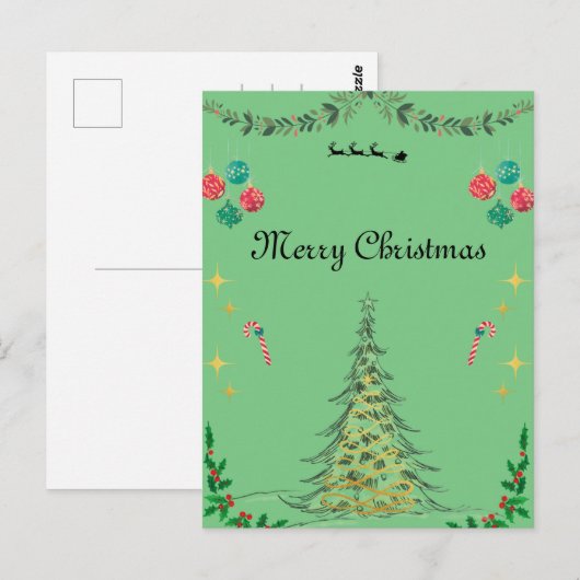 Grüne Weihnachtskarte Postkarte (Vorne/Hinten)