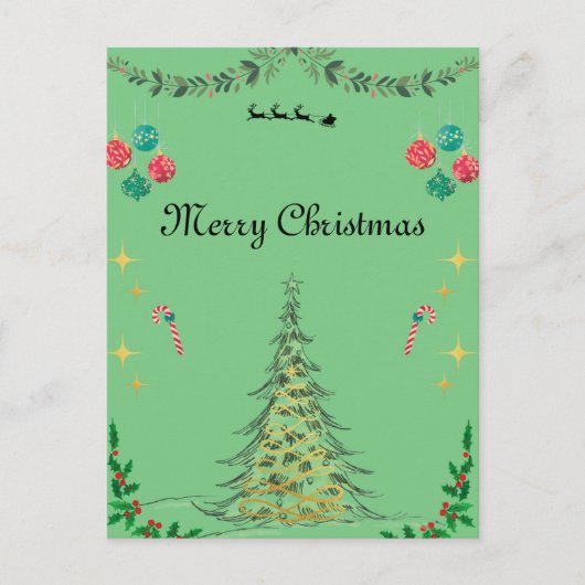 Grüne Weihnachtskarte Postkarte (Vorderseite)