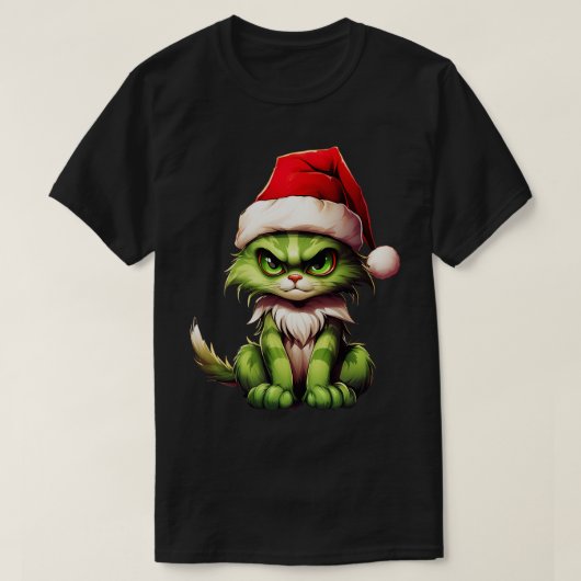 Grüne Weihnachtskatze 1 T-Shirt (Design vorne)