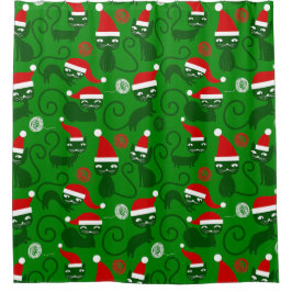 Grüne Weihnachtskatzen Duschvorhang