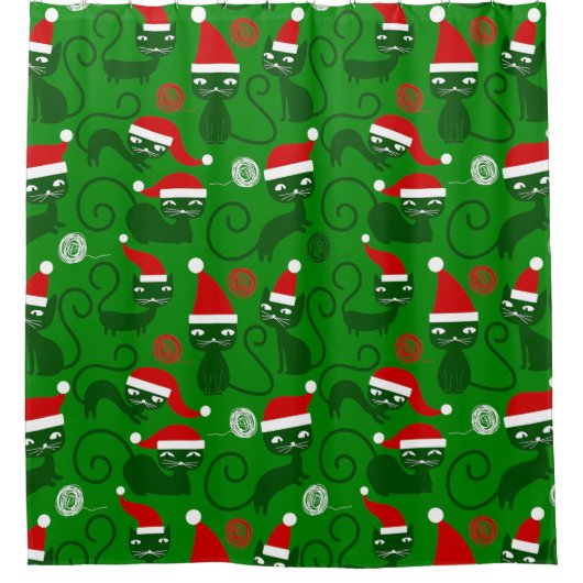 Grüne Weihnachtskatzen Duschvorhang (Vorderseite)