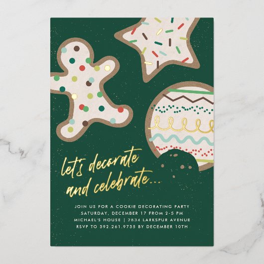 Grüne Weihnachtskekse Dekorieren Party Einladung (Vorderseite)