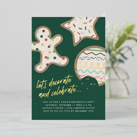 Grüne Weihnachtskekse Dekorieren Party Einladung (Stehend vorne)