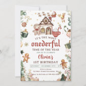 Grüne Weihnachtskekse Donnerstag 1. Geburtstag Einladung (Vorderseite)