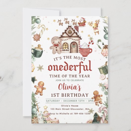 Grüne Weihnachtskekse Donnerstag 1. Geburtstag Einladung (Vorderseite)