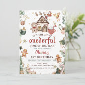 Grüne Weihnachtskekse Donnerstag 1. Geburtstag Einladung (Stehend Vorderseite)