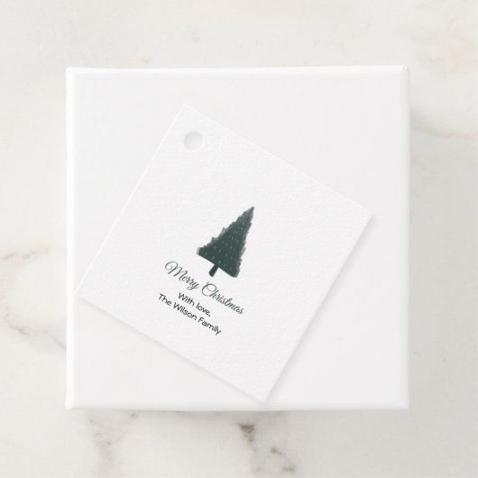 Grüne Weihnachtskiefernbaum-Liebesmarken Geschenkanhänger (Beispiel)