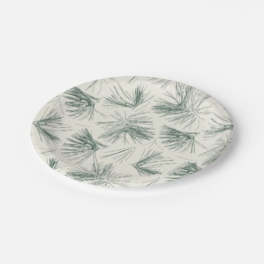 Grüne Weihnachtskiefernnadeln Pappteller (Schrägansicht)