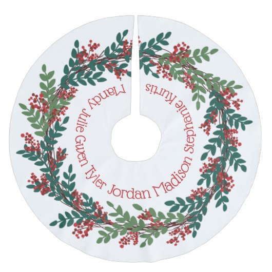 Grüne Weihnachtskranke Familiennamen Polyester Weihnachtsbaumdecke (Vorderseite)