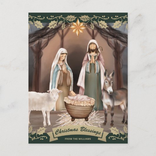 Grüne Weihnachtskrippe Christliches Weihnachten (Vorderseite)