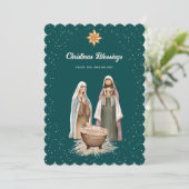 Grüne Weihnachtskrippe Christmas Star Christlich Feiertagskarte (Stehend Vorderseite)