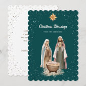 Grüne Weihnachtskrippe Christmas Star Christlich Feiertagskarte (Vorne/Hinten)