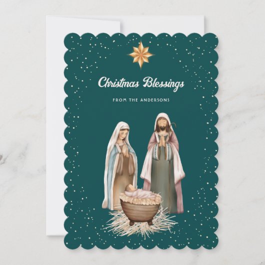 Grüne Weihnachtskrippe Christmas Star Christlich Feiertagskarte (Vorderseite)