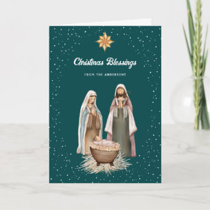Grüne Weihnachtskrippe Christus Stern Foto Feiertagskarte