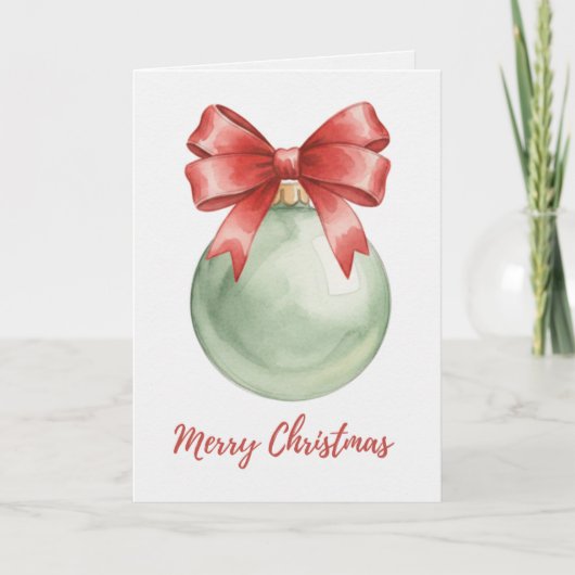 Grüne Weihnachtskugel mit roter Schleife Karte (Vorderseite)