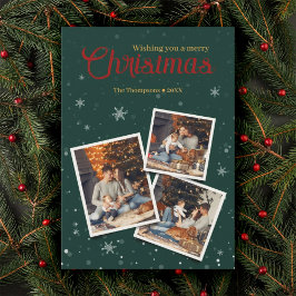 Grüne Weihnachtsschneeflocken FotoCollage Feiertagskarte