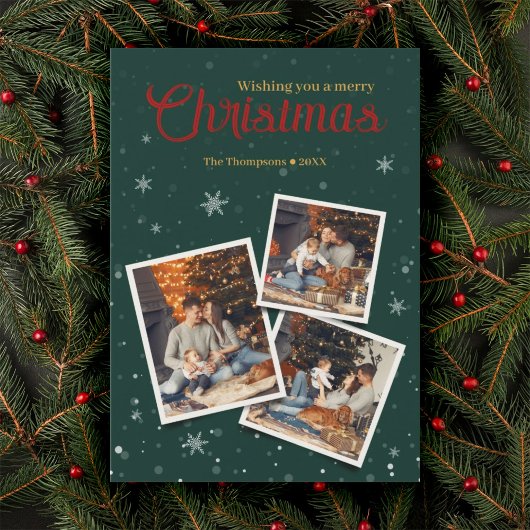 Grüne Weihnachtsschneeflocken FotoCollage Feiertagskarte