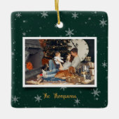 Grüne Weihnachtsschneeflocken Keramikornament (Vorderseite)