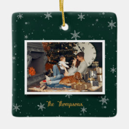 Grüne Weihnachtsschneeflocken Keramikornament