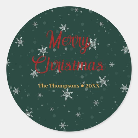 Grüne Weihnachtsschneeflocken Runder Aufkleber (Vorderseite)