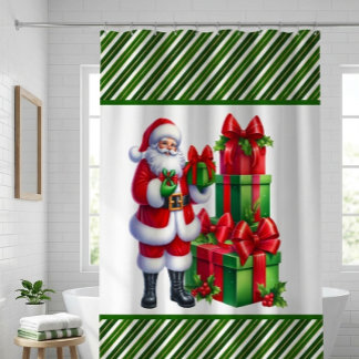 Grüne Weihnachtsstreifen mit Santa Duschvorhang