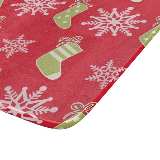 Grüne WeihnachtsStrümpfe und -schneeflocken Schneidebrett (Ecke)