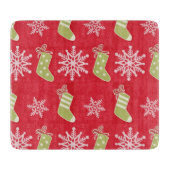 Grüne WeihnachtsStrümpfe und -schneeflocken Schneidebrett (Vorderseite)