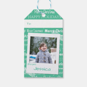 Grüne Weihnachtstypografie Foto Moderner Urlaub Geschenkanhänger