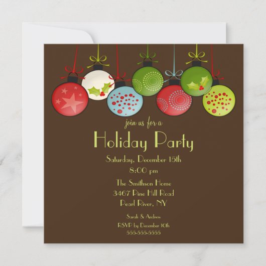 Grüne Weihnachtsverzierungs-Feiertags-Party Einladung (Vorderseite)