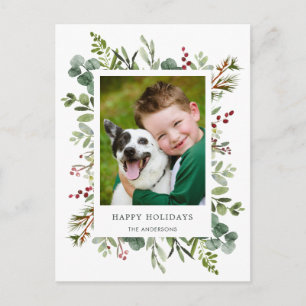 Grüne Weihnachtszweige mit roten Beeren - Foto-Wei Feiertagspostkarte