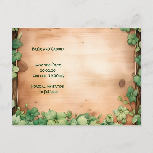 Grüne Weinrebe auf Holz St Patrick's Day Irische H Postkarte (Rückseite)