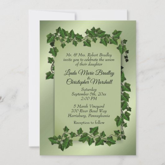 Grüne Weinreben Einladung zur Hochzeit (Vorderseite)