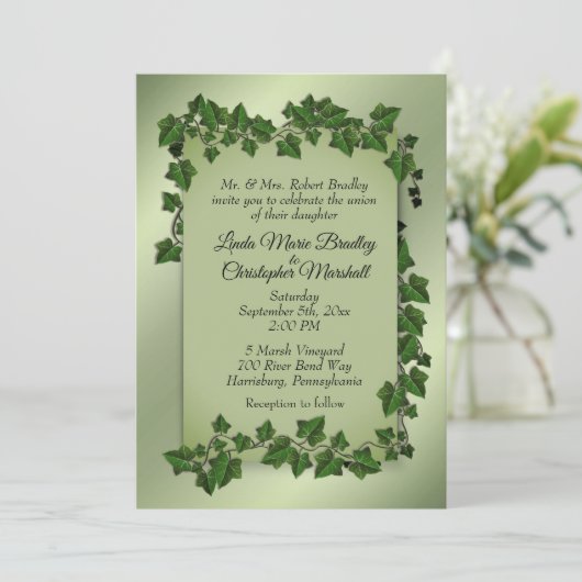 Grüne Weinreben Einladung zur Hochzeit (Stehend Vorderseite)
